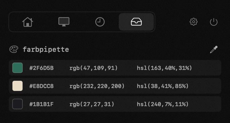 farbpipette: eines von neunzehn hop-werkzeugen, alle offline hop-panel in der macOS-menüleiste: farbpipette