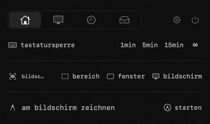 tastatursperre: eines von neunzehn hop-werkzeugen, alle offline hop-panel in der macOS-menüleiste: tastatursperre