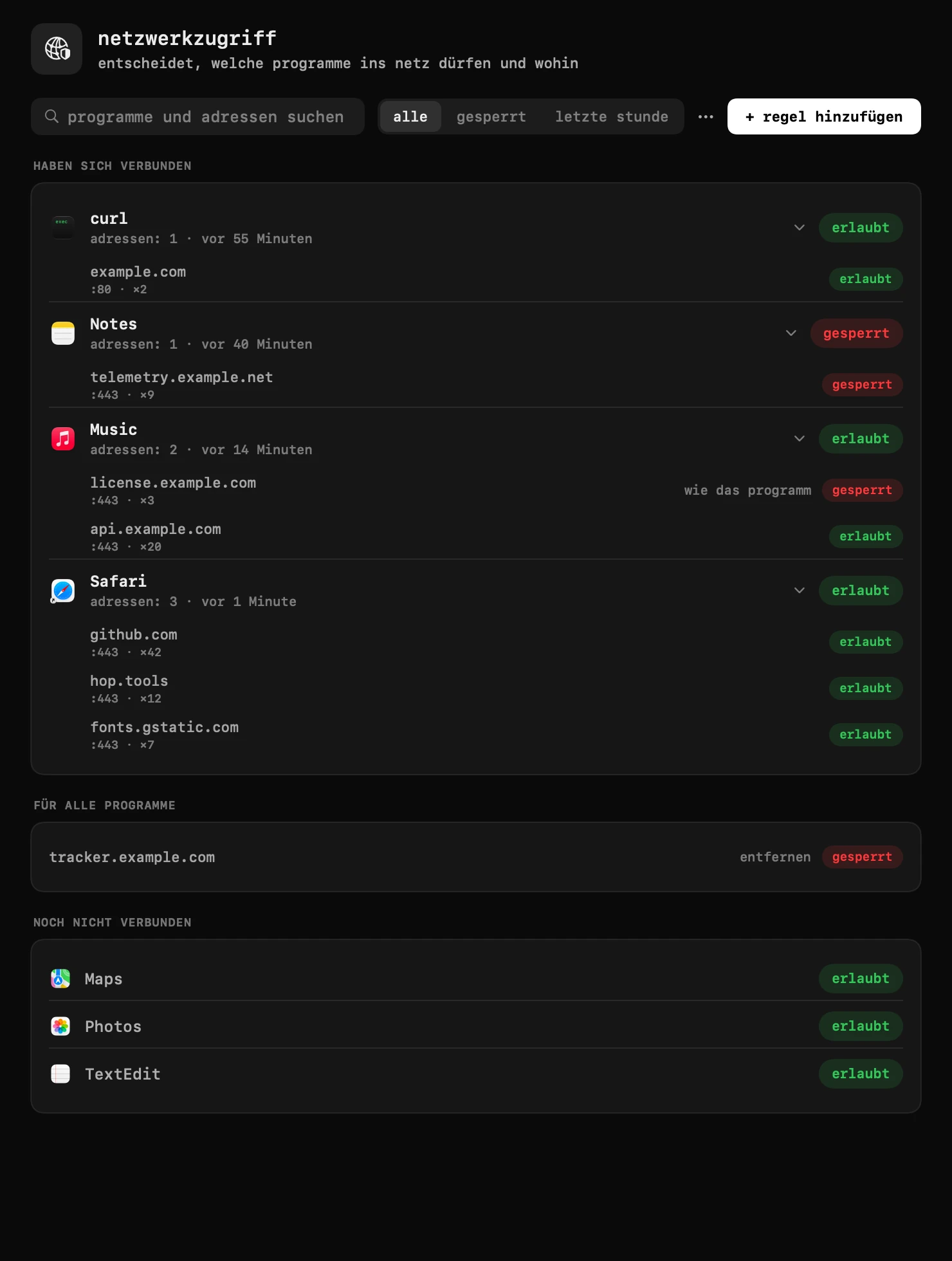 traffic-sperre: eines von neunzehn hop-werkzeugen, alle offline hop-panel in der macOS-menüleiste: traffic-sperre