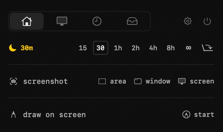 awake: one of nineteen hop tools, all of them offline hop panel in the macOS menu bar: awake