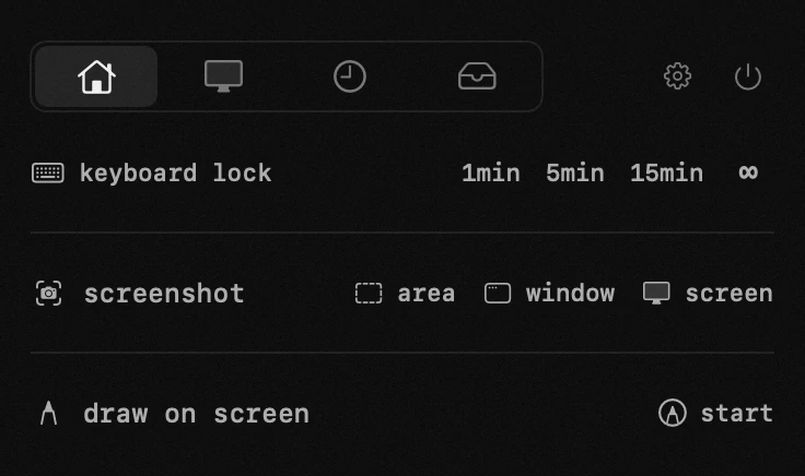 keyboard lock: one of nineteen hop tools, all of them offline hop panel in the macOS menu bar: keyboard lock