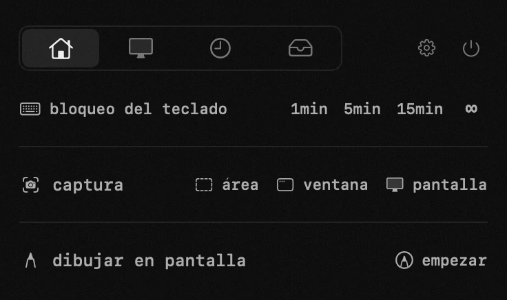 bloqueo del teclado: una de las diecinueve herramientas de hop, todas sin conexión panel de hop en la barra de menús de macOS: bloqueo del teclado