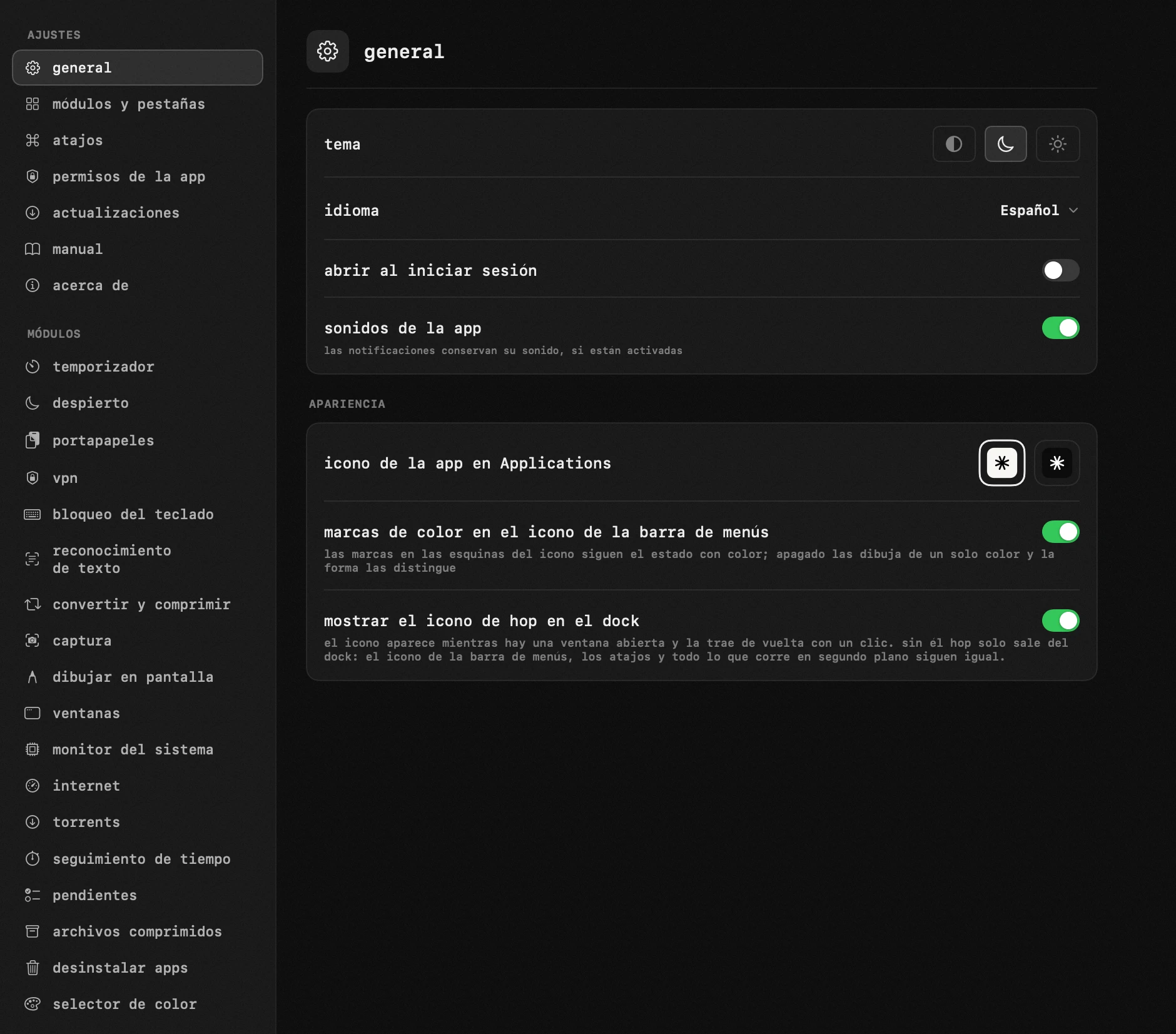 se adapta a ti: una de las diecinueve herramientas de hop, todas sin conexión panel de hop en la barra de menús de macOS: se adapta a ti