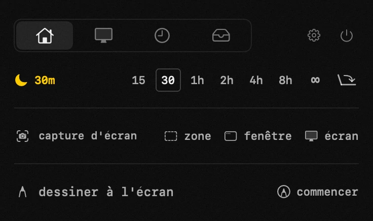 éveil : l'un des dix-neuf outils de hop, tous hors ligne panneau hop dans la barre de menus macOS : éveil