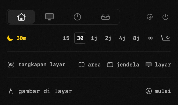 tetap bangun: salah satu dari delapan belas alat hop, semuanya offline panel hop di bilah menu macOS: tetap bangun