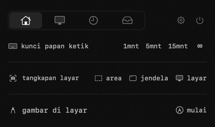 kunci papan ketik: salah satu dari delapan belas alat hop, semuanya offline panel hop di bilah menu macOS: kunci papan ketik