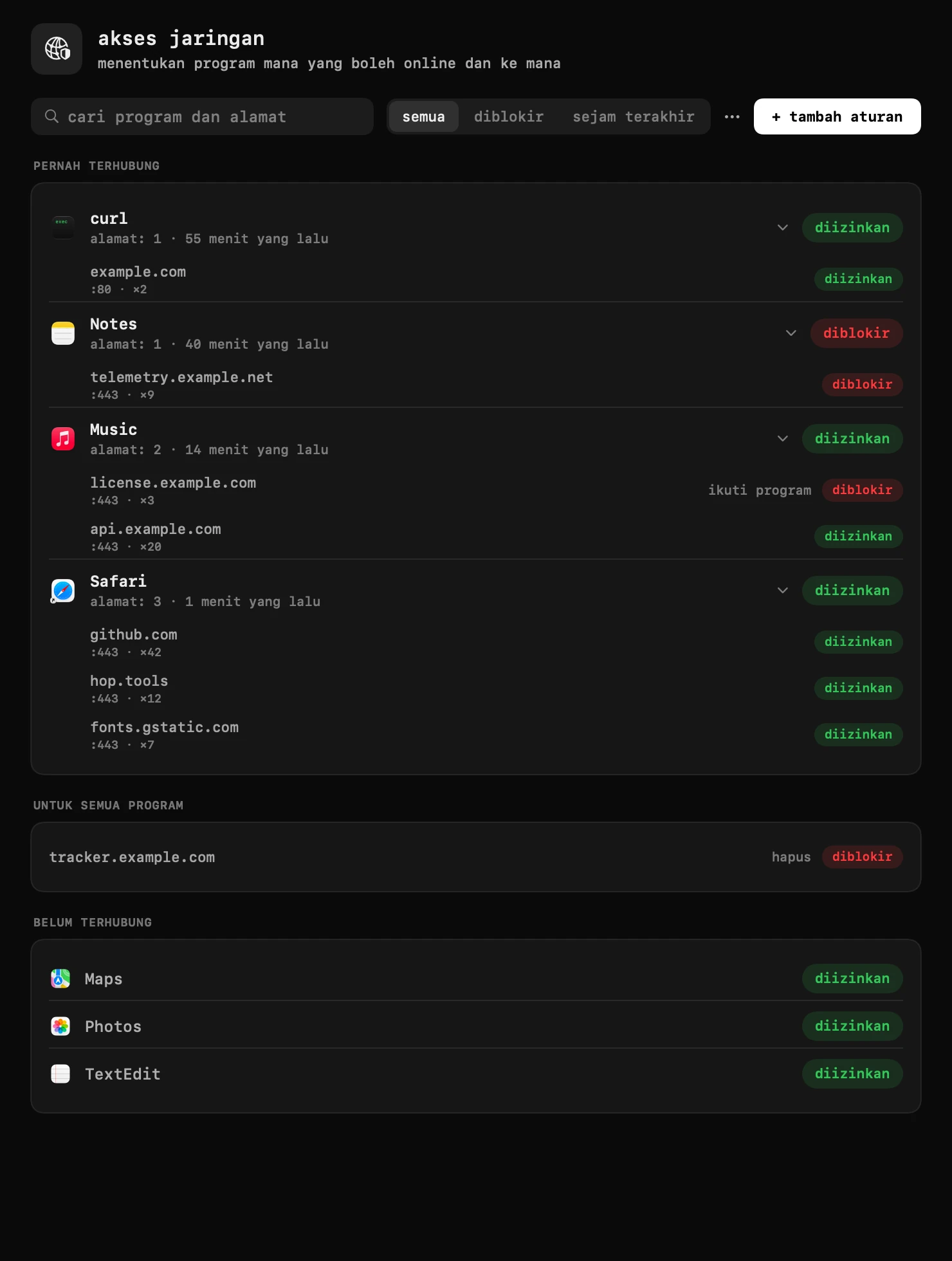 blokir lalu lintas: salah satu dari dua puluh alat hop, semuanya offline panel hop di bilah menu macOS: blokir lalu lintas