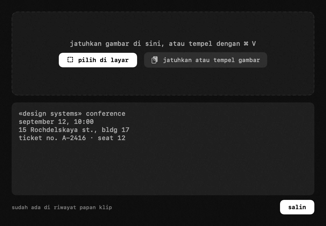 panel hop di bilah menu macOS: pengenalan teks