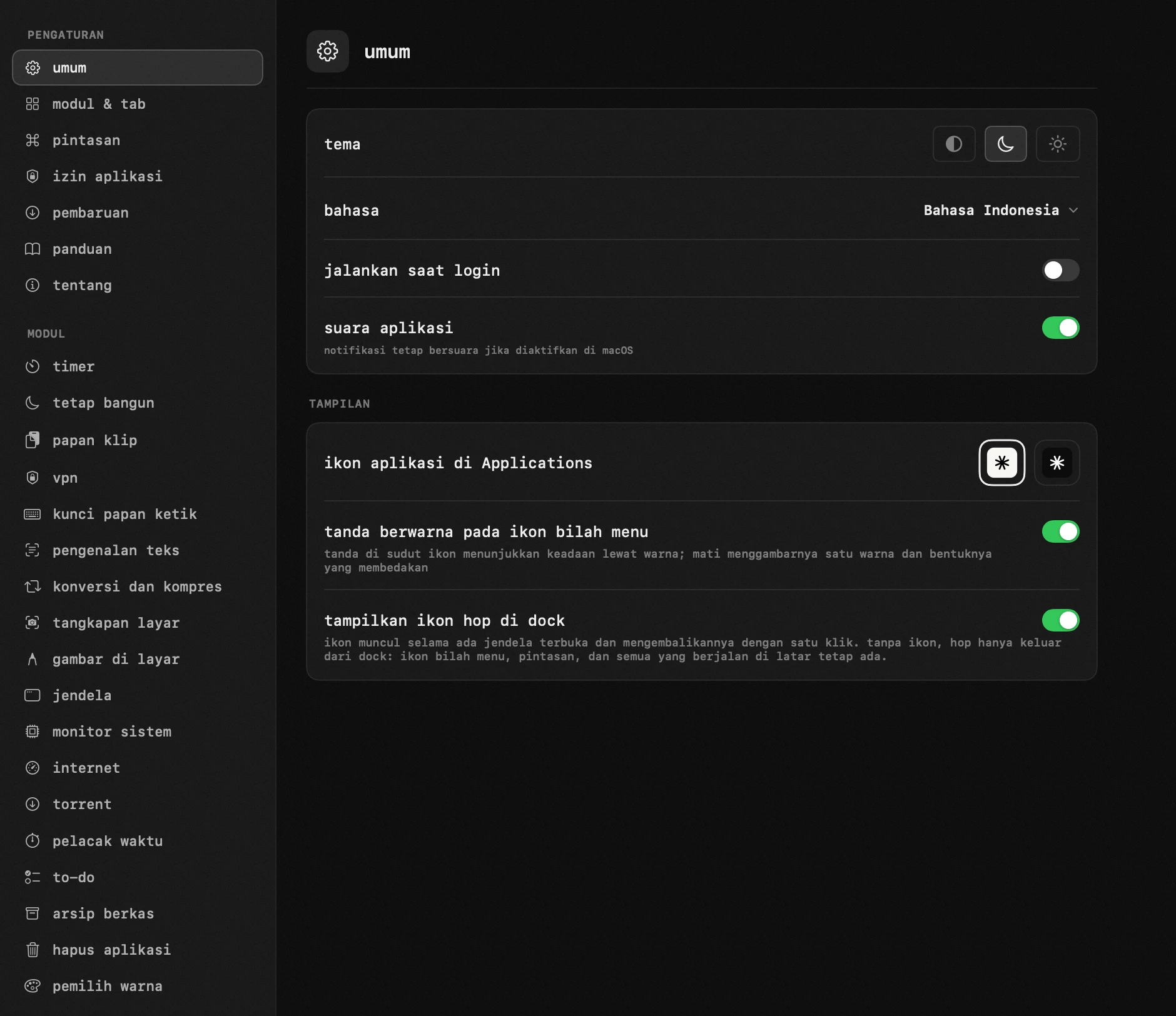 panel hop di bilah menu macOS: kamu yang mengatur