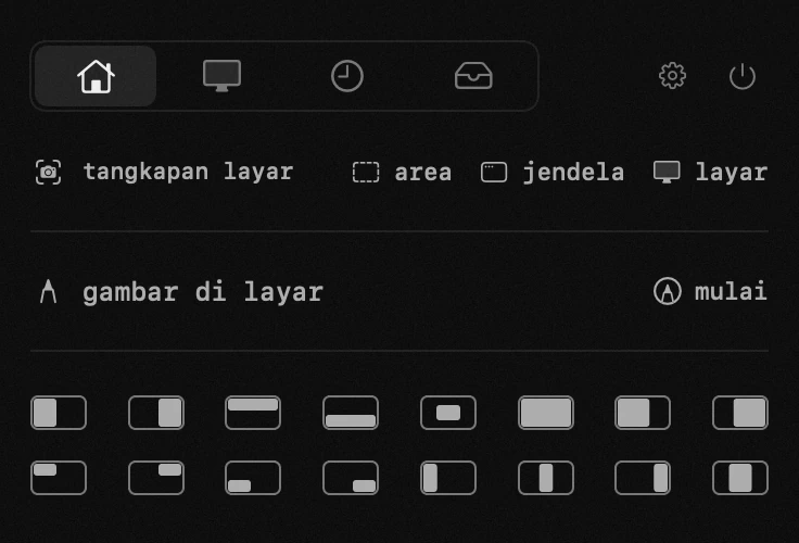 jendela: salah satu dari delapan belas alat hop, semuanya offline panel hop di bilah menu macOS: jendela