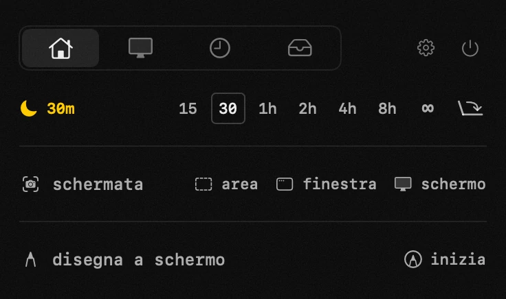 pannello di hop nella barra dei menu di macOS: niente stop