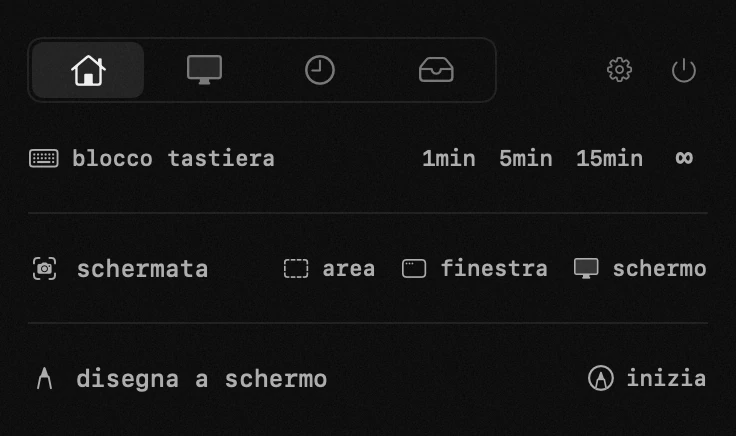 pannello di hop nella barra dei menu di macOS: blocco tastiera