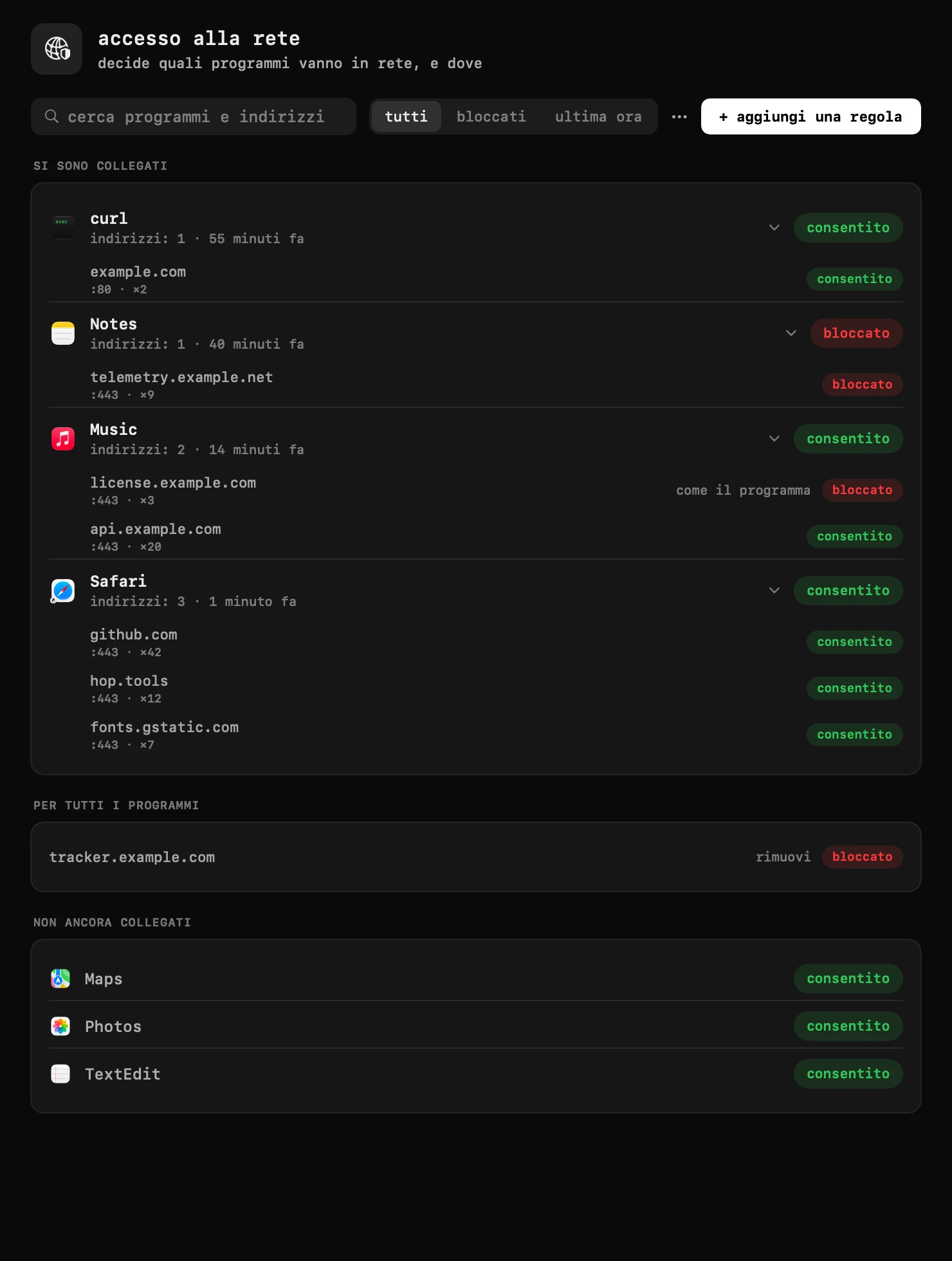 blocco del traffico: uno dei venti strumenti di hop, tutti offline pannello di hop nella barra dei menu di macOS: blocco del traffico
