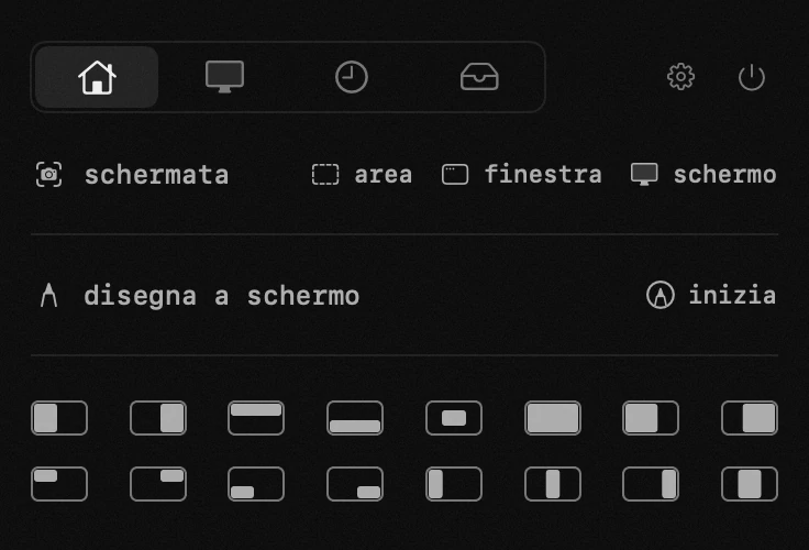 pannello di hop nella barra dei menu di macOS: gestore delle finestre