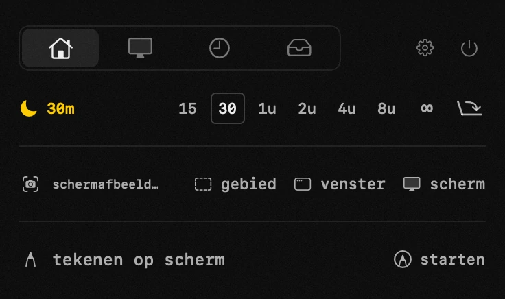 wakker blijven: een van de achttien hulpmiddelen van hop, allemaal offline hop-paneel in de menubalk van macOS: wakker blijven