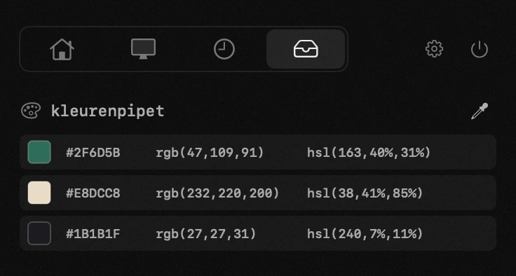 kleurenpipet: een van de achttien hulpmiddelen van hop, allemaal offline hop-paneel in de menubalk van macOS: kleurenpipet