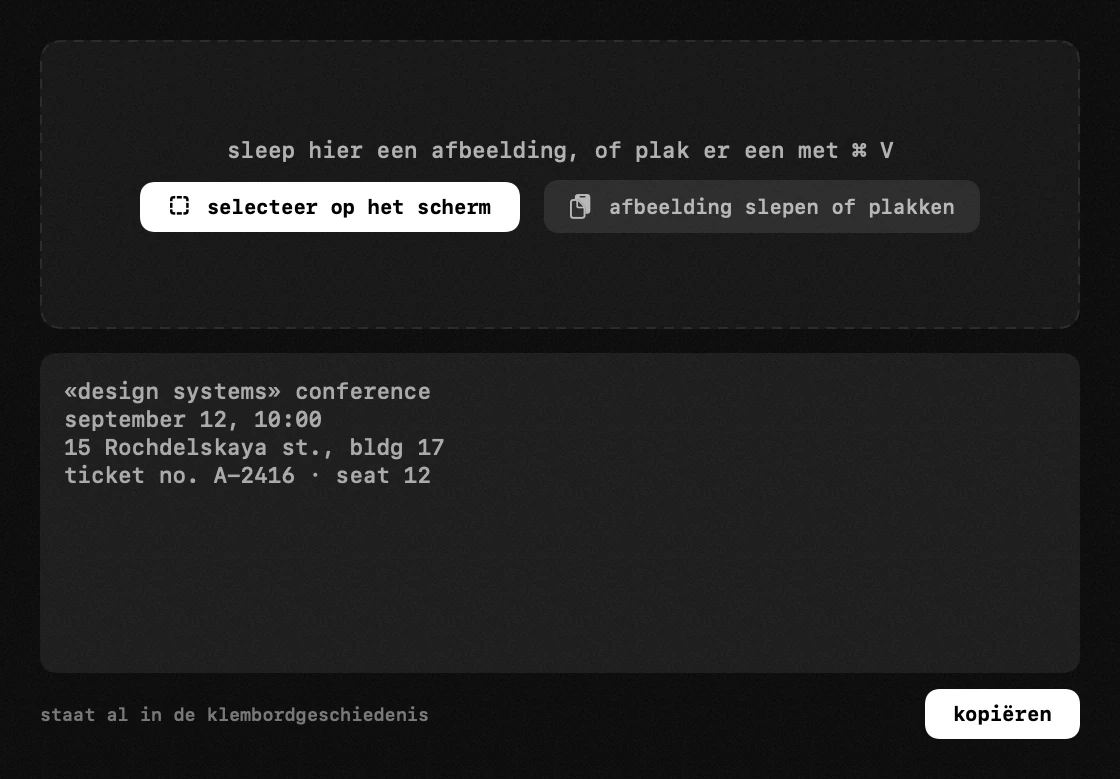 hop-paneel in de menubalk van macOS: tekstherkenning