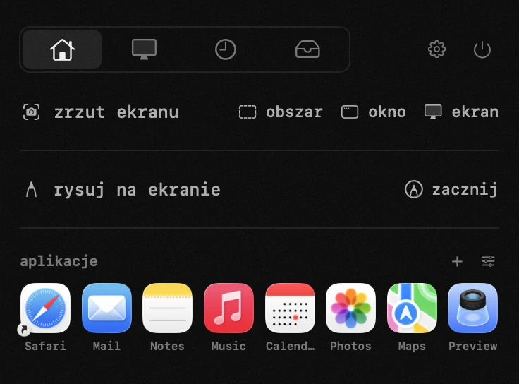 panel hop na pasku menu macOS: aplikacje
