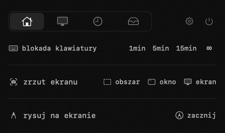 panel hop na pasku menu macOS: blokada klawiatury