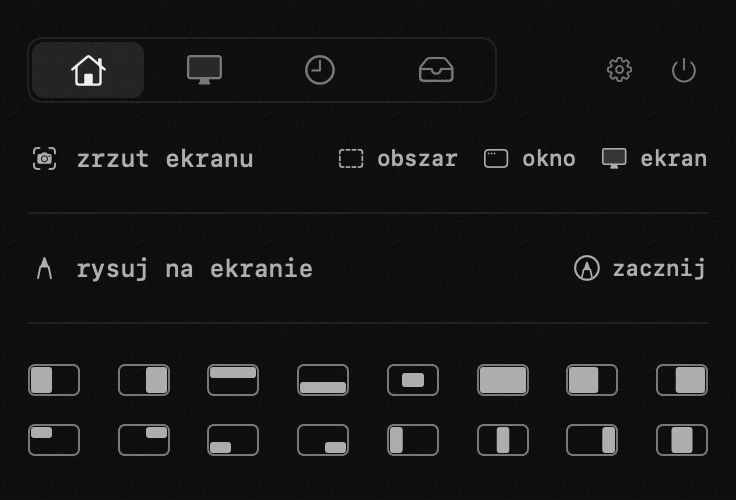 okna: jedno z osiemnastu narzędzi hop, wszystkie offline panel hop na pasku menu macOS: okna