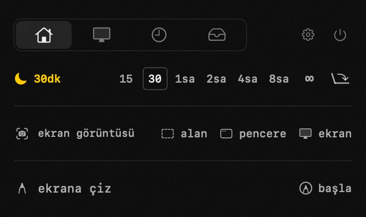 uyuma: hop'un on sekiz aracından biri, hepsi çevrimdışı macOS menü çubuğunda hop paneli: uyuma
