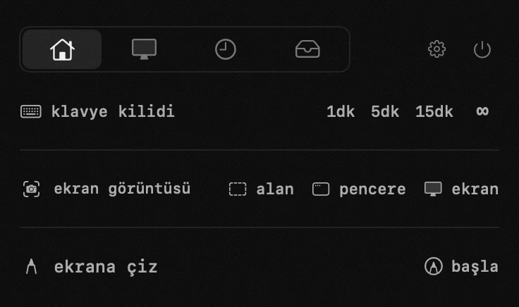 klavye kilidi: hop'un on sekiz aracından biri, hepsi çevrimdışı macOS menü çubuğunda hop paneli: klavye kilidi
