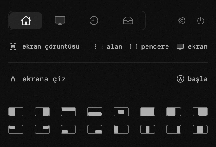 macOS menü çubuğunda hop paneli: pencereler