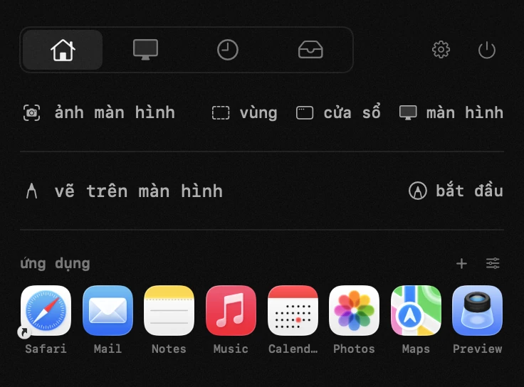 bảng điều khiển hop trên thanh menu macOS: ứng dụng